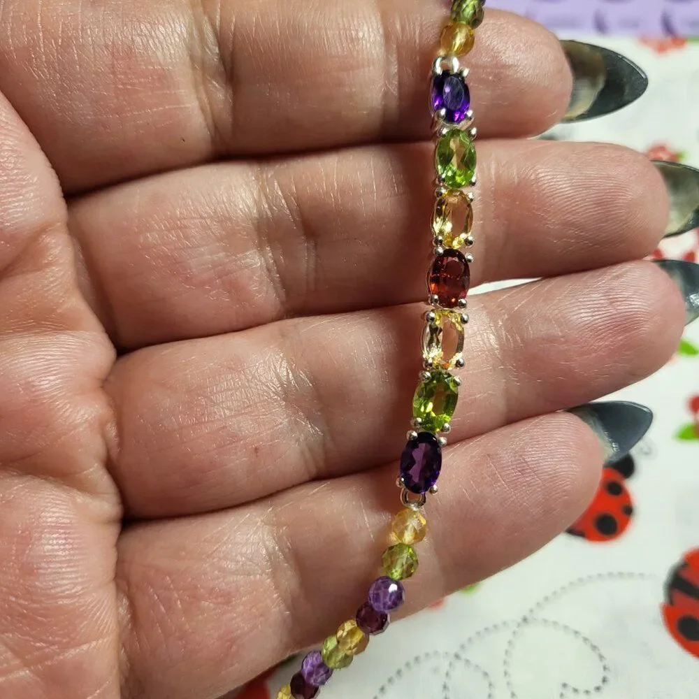Multi Gemstone Sterling Silver Bracelet